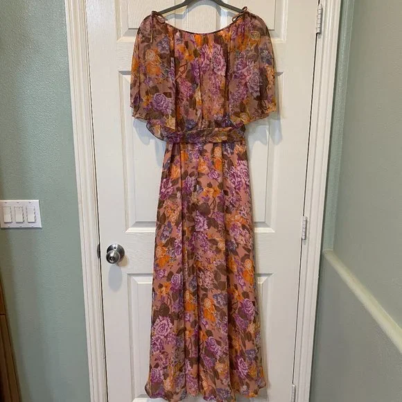 70's Vintage Handmade, Fully lined Chiffon & Taffeta floor length gown - Picture 1 of 9